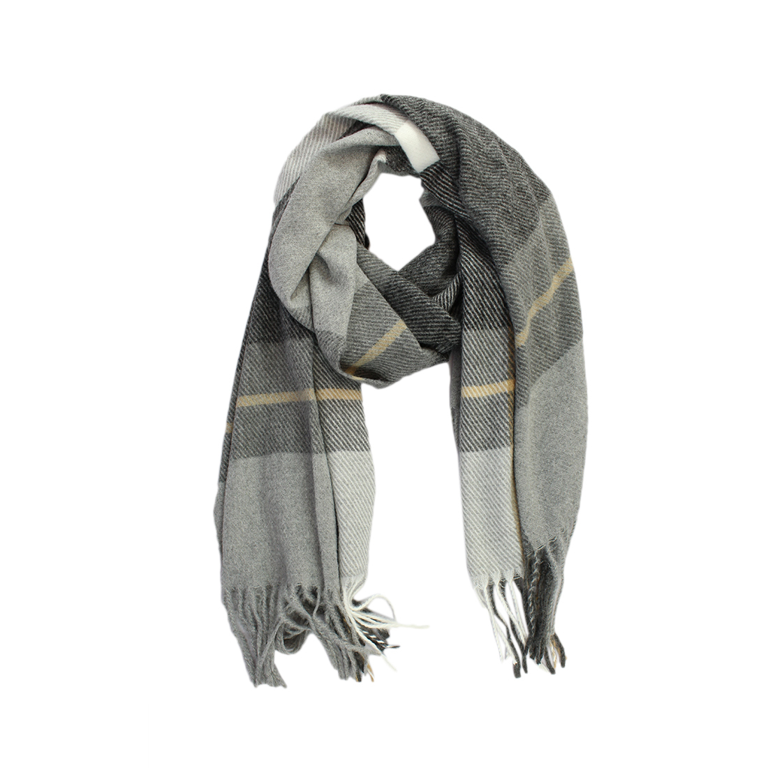 Checked fringed scarf with thin cross stripes