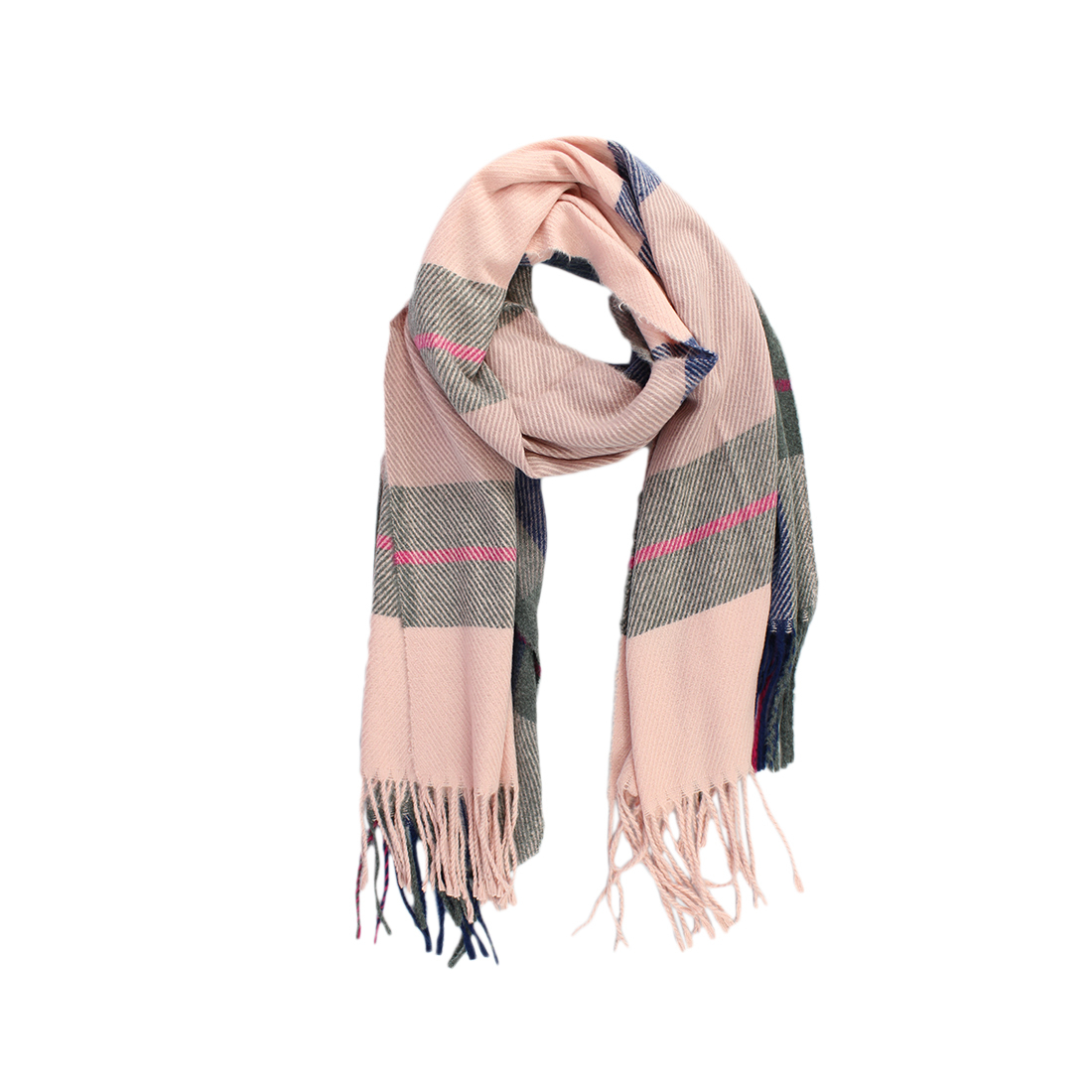 Checked fringed scarf with thin cross stripes