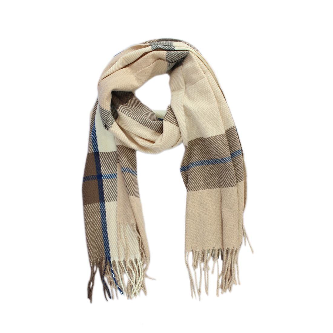 Checked fringed scarf with thin cross stripes