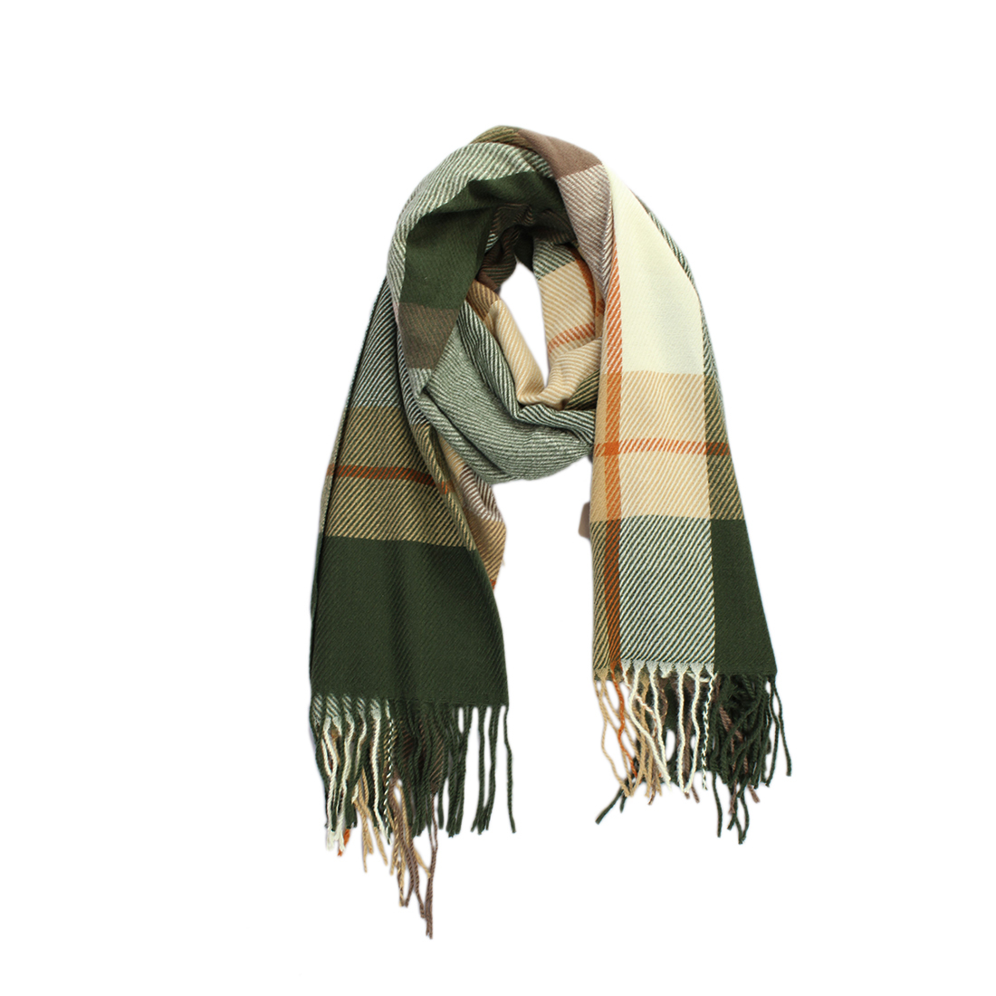 Checked fringed scarf with thin cross stripes