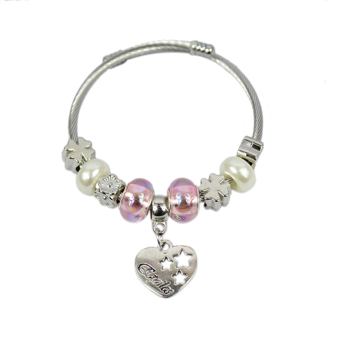 Bangle with chain with heart and pink