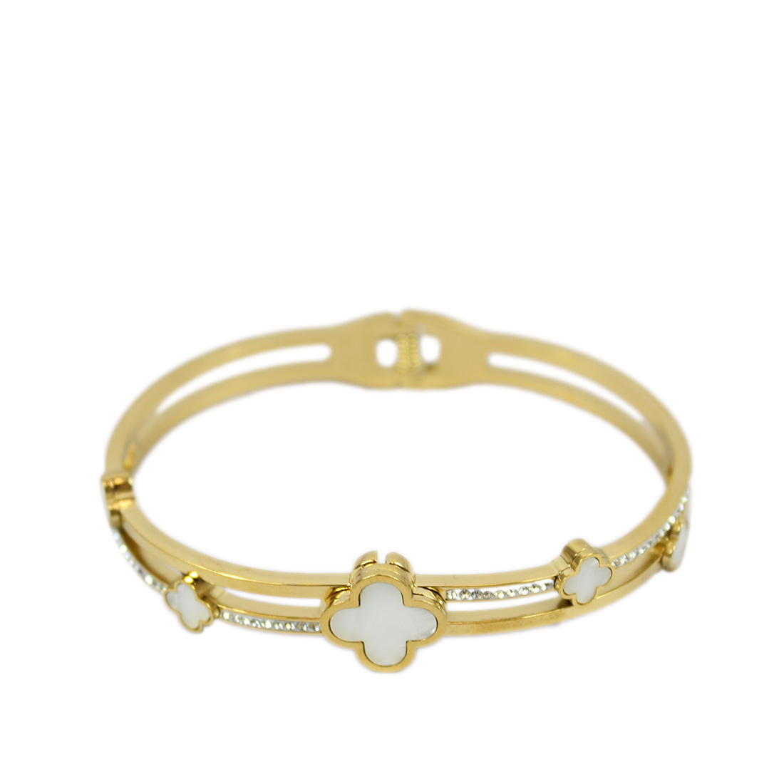 S.Steel bangle with white clover design