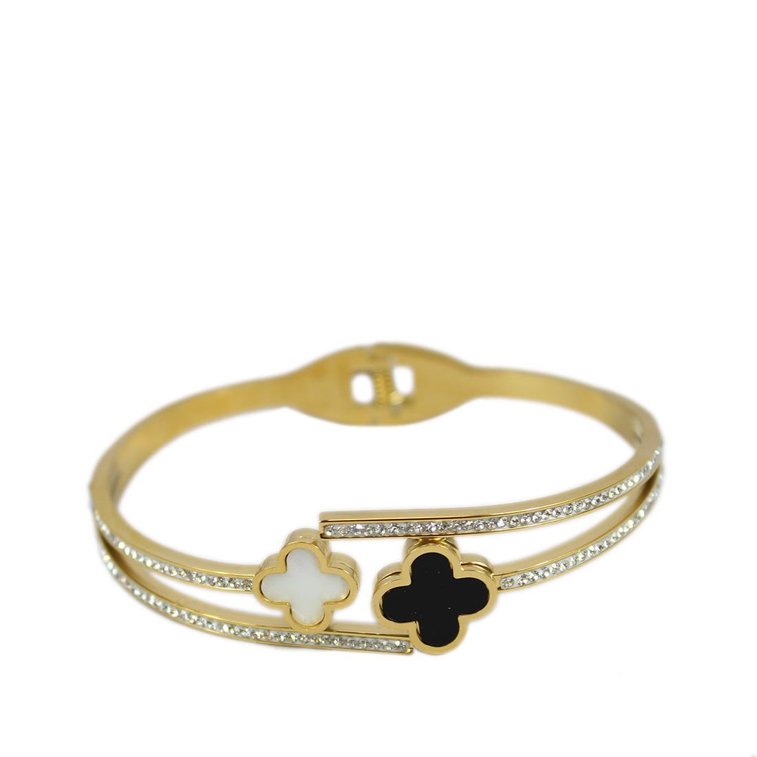 S.Steel bangle with white and black clover design