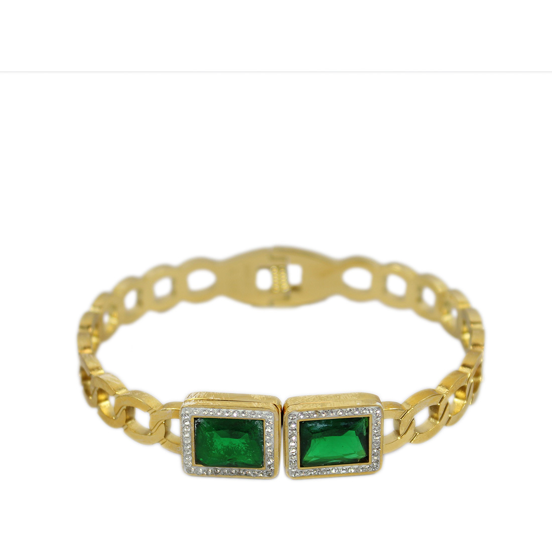 S.Steel Bangle with green jewel