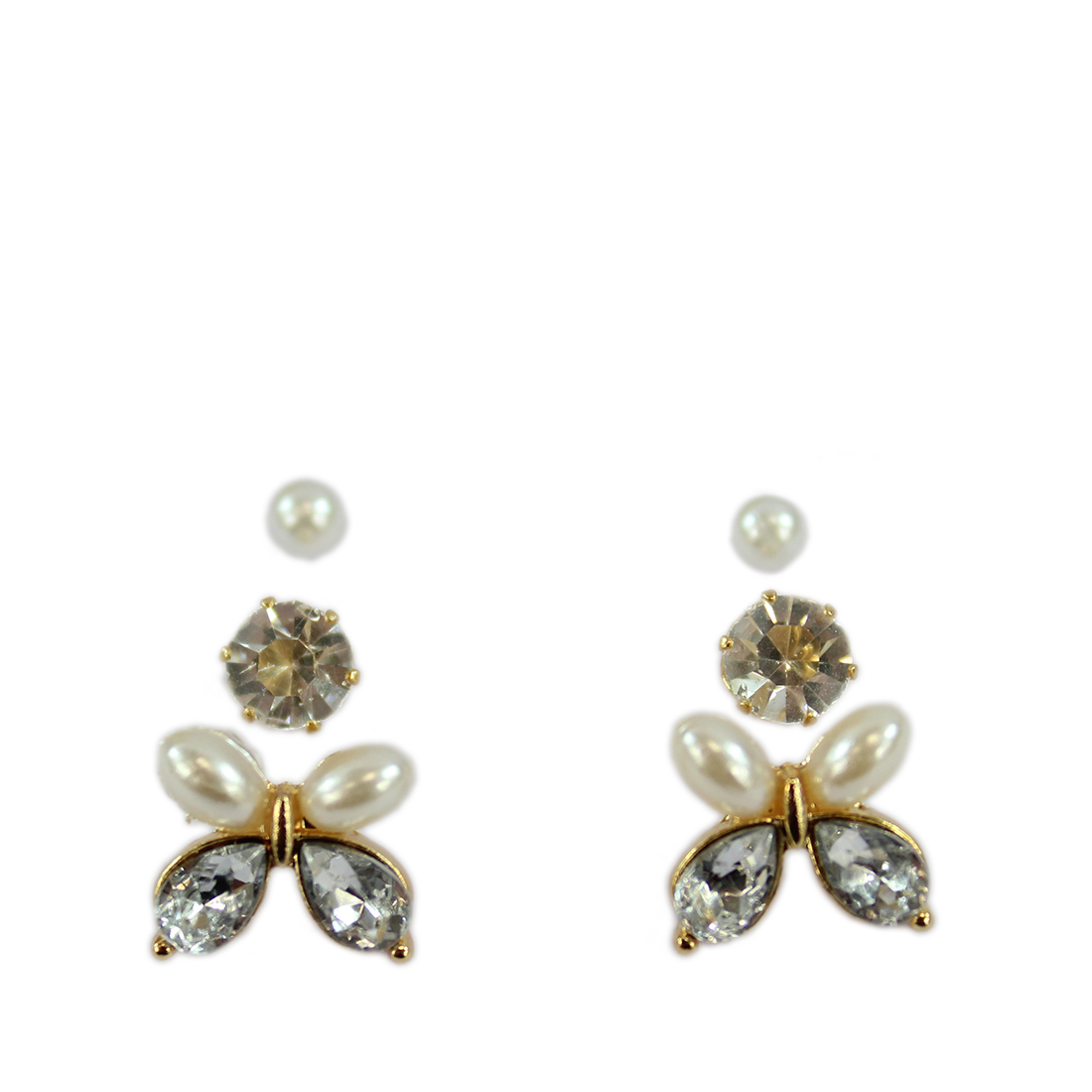 Set x3 Pearl, Diamond, Mixed Butterfly Stud Earrings