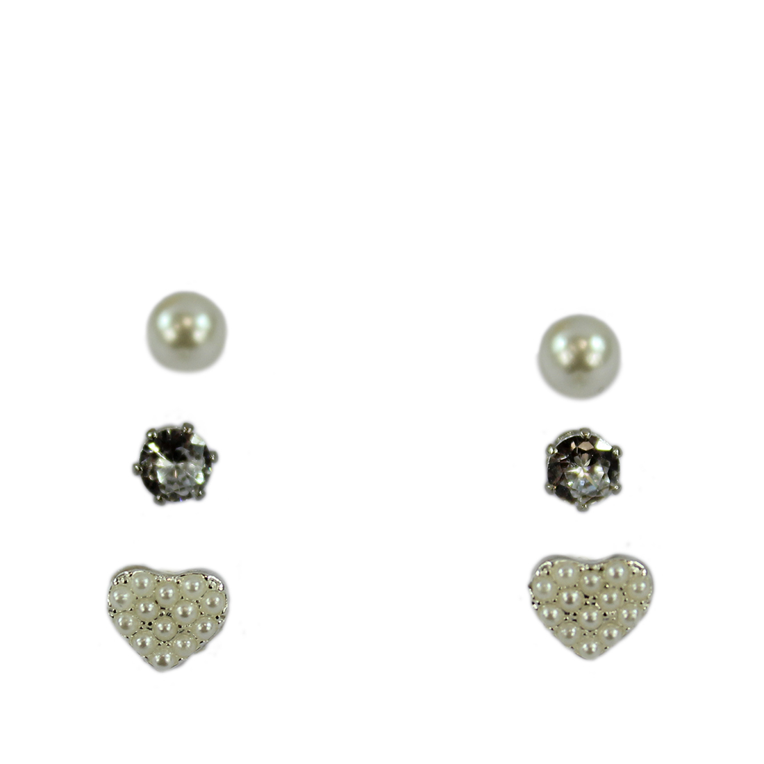 Set x3 pearl, pin, and heart Stud Earrings