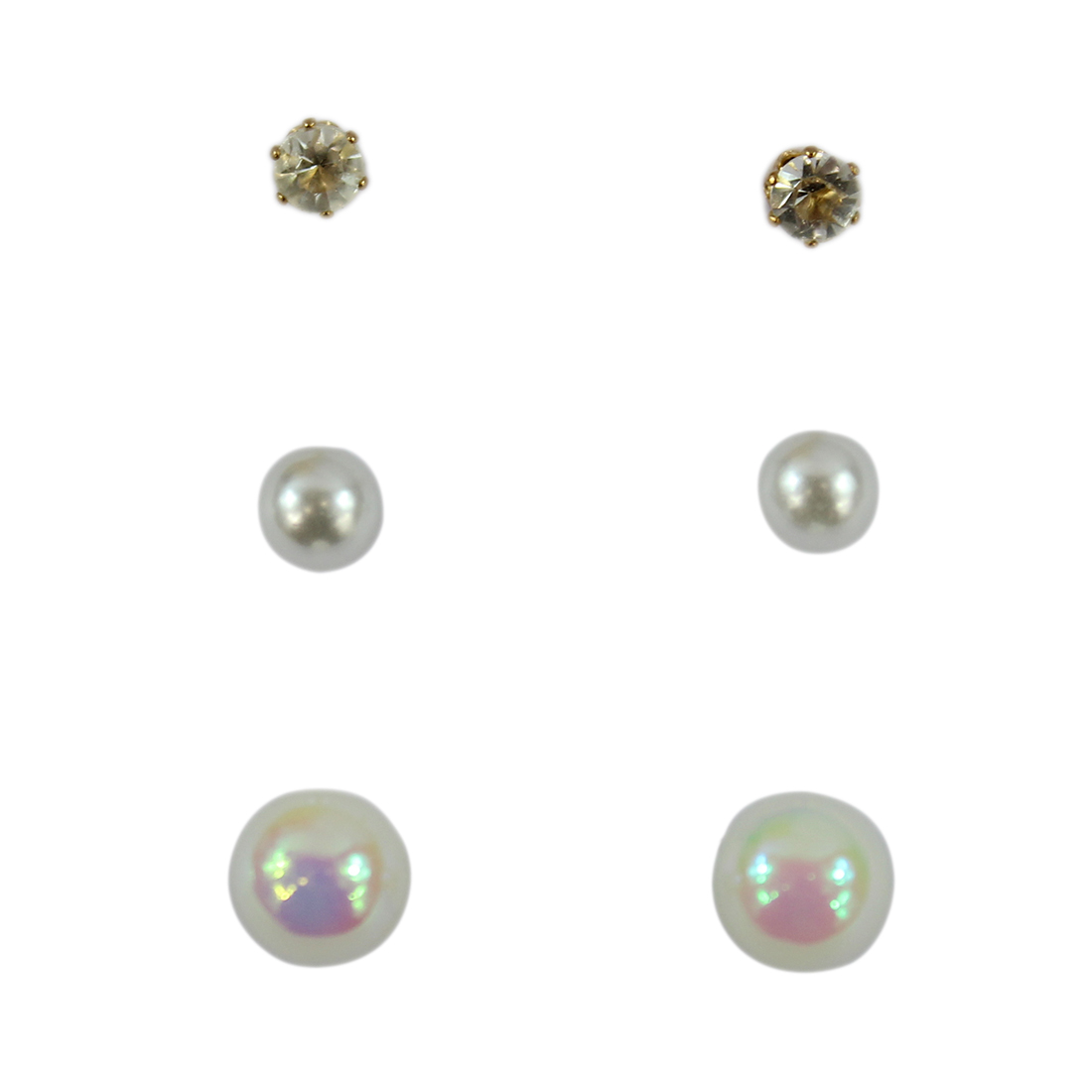 Set x3 Balls and Diamond Stud Earrings