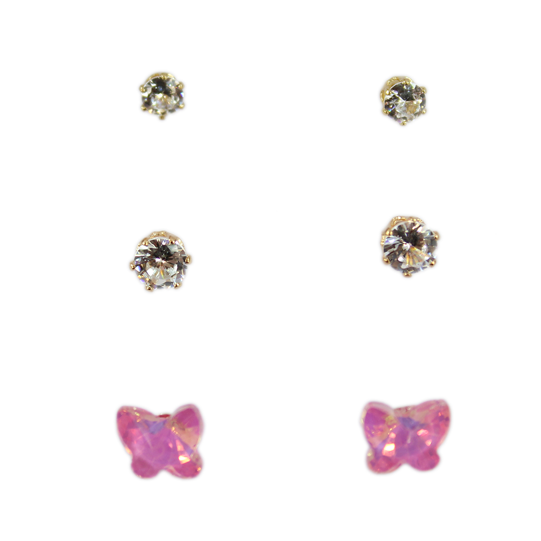 Set x3 Diamonds Stud and Buterrfly Gemstone