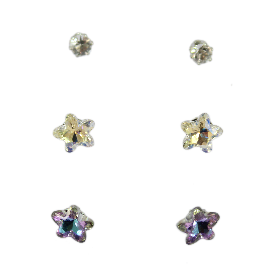 Set x3 Star Gemstone Stud Earrings