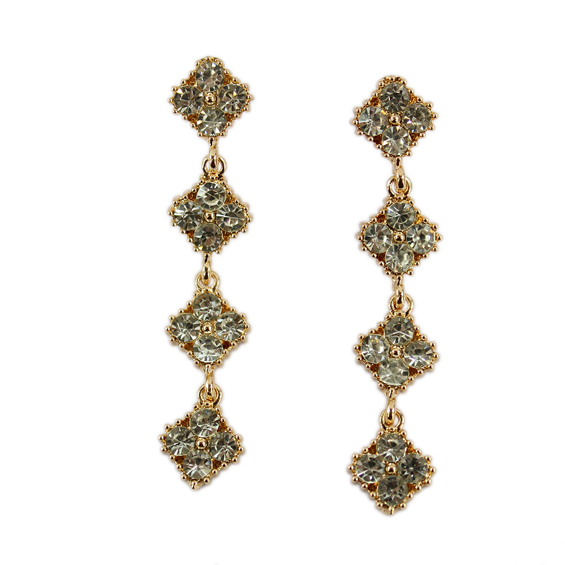 Long Diamond Flower Chain Earrings