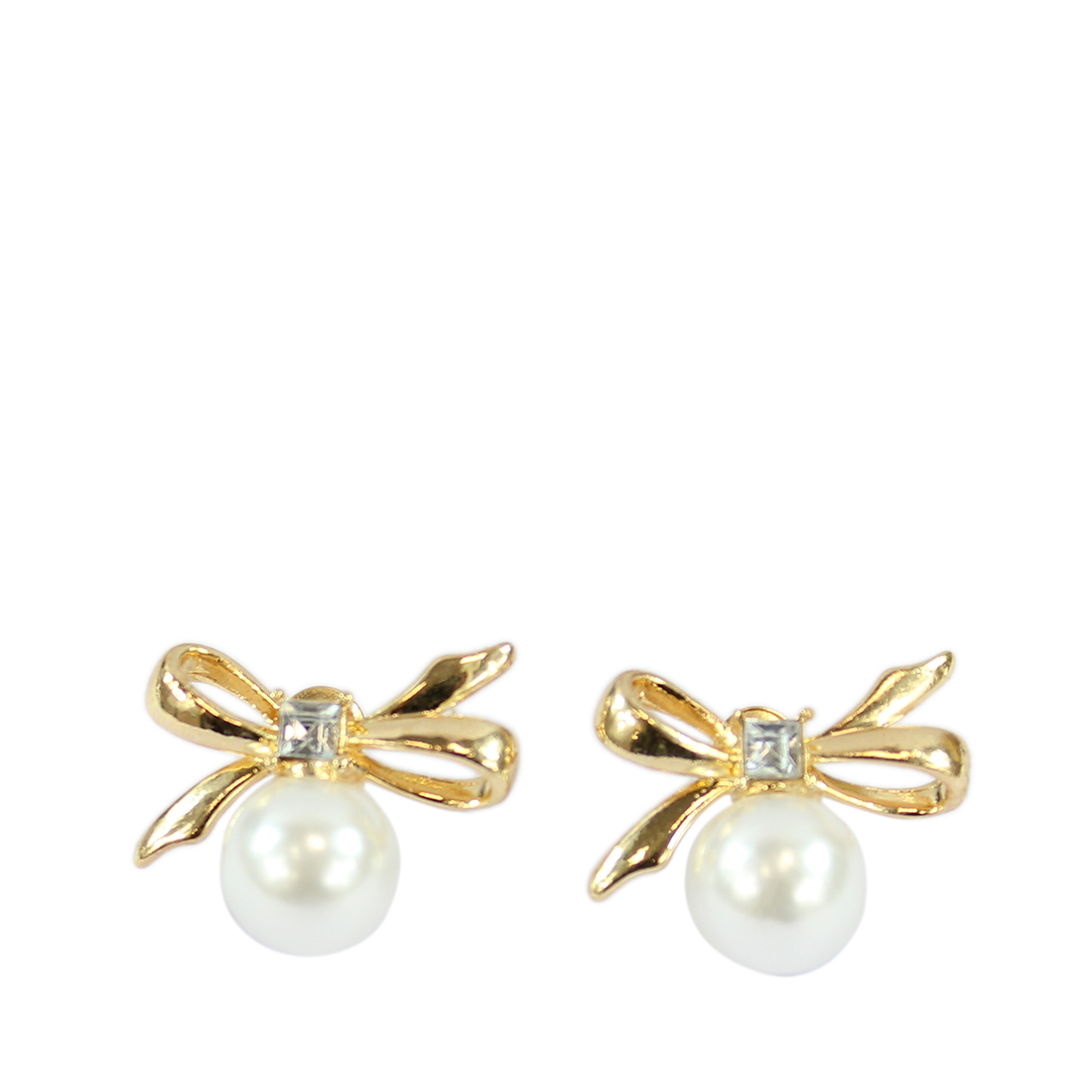 Diamond Bow with Pearl Pendant Stud Earrings