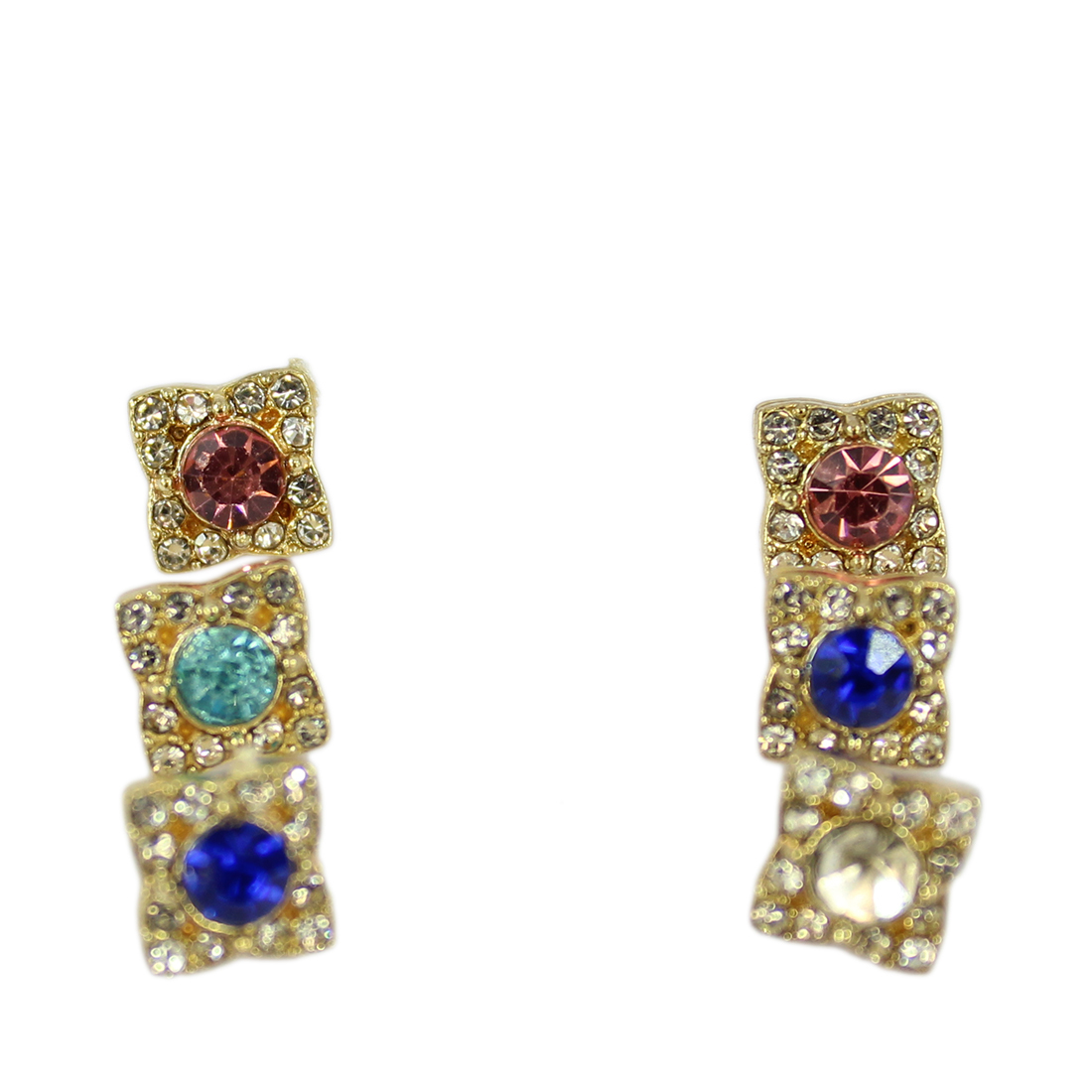 Set x3 Flower Gemstone and Crystals Stud Earrings