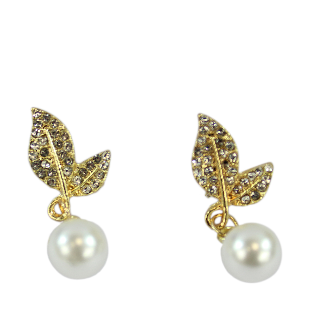 Leaf Stud Earrings with Pearl Pendant