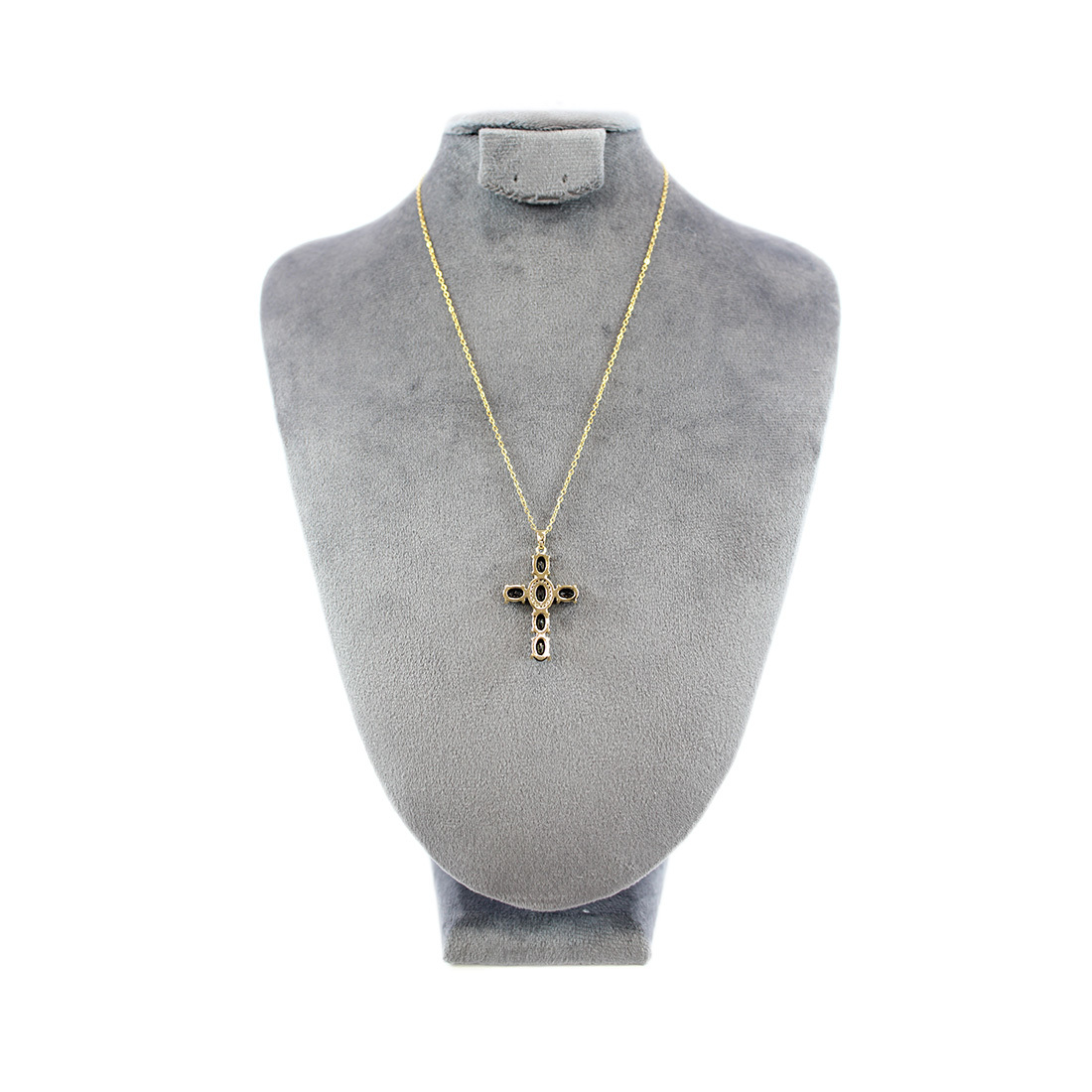 S. Steel Gemstone Cross Pendant Necklace