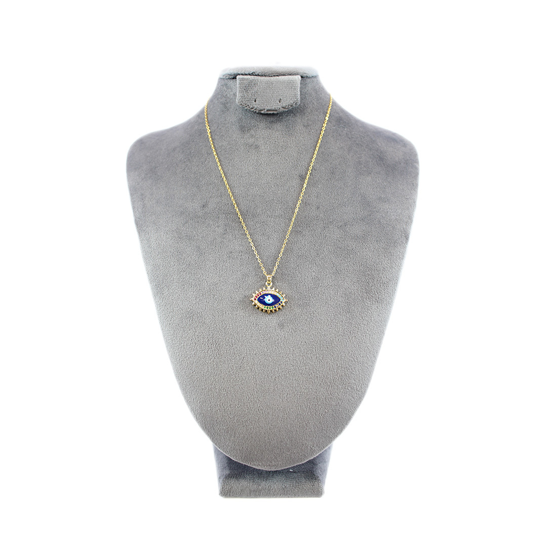 S. Steel Multicolor Diamond Eye Pendant Necklace