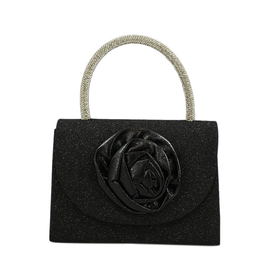Mini shiny satchel with flower in front