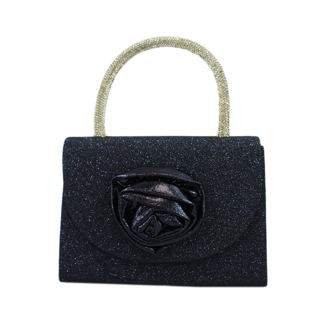 Mini shiny satchel with flower in front