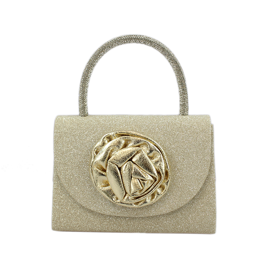 Mini shiny satchel with flower in front