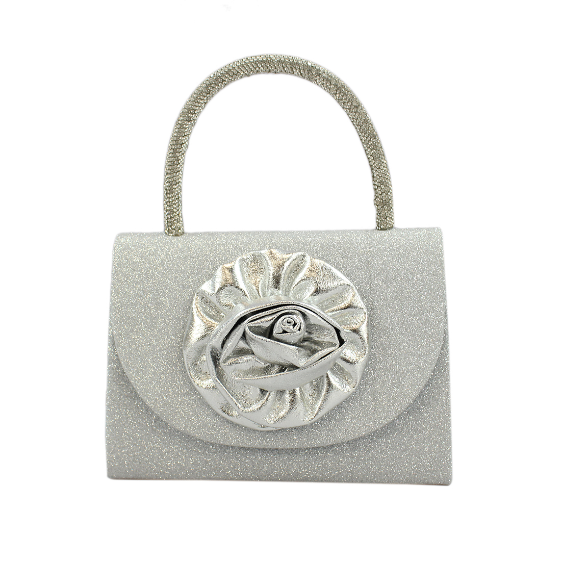 Mini shiny satchel with flower in front