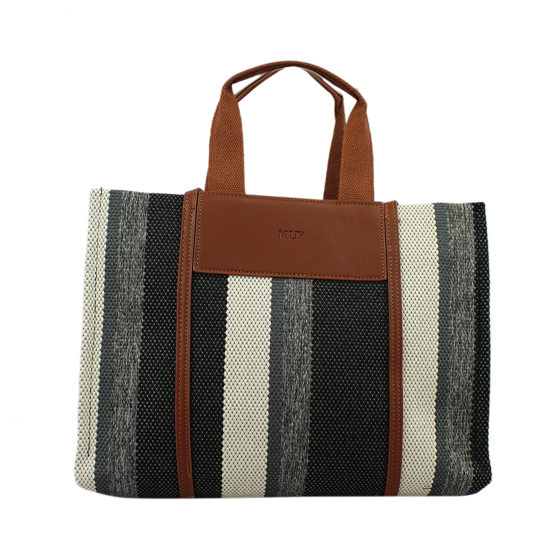 Striped canvas shoulder bag versatile Design