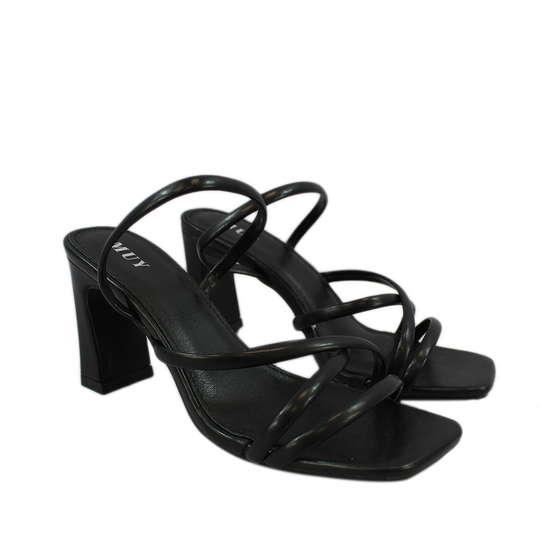 Strappy heeled sandal with a square toe design