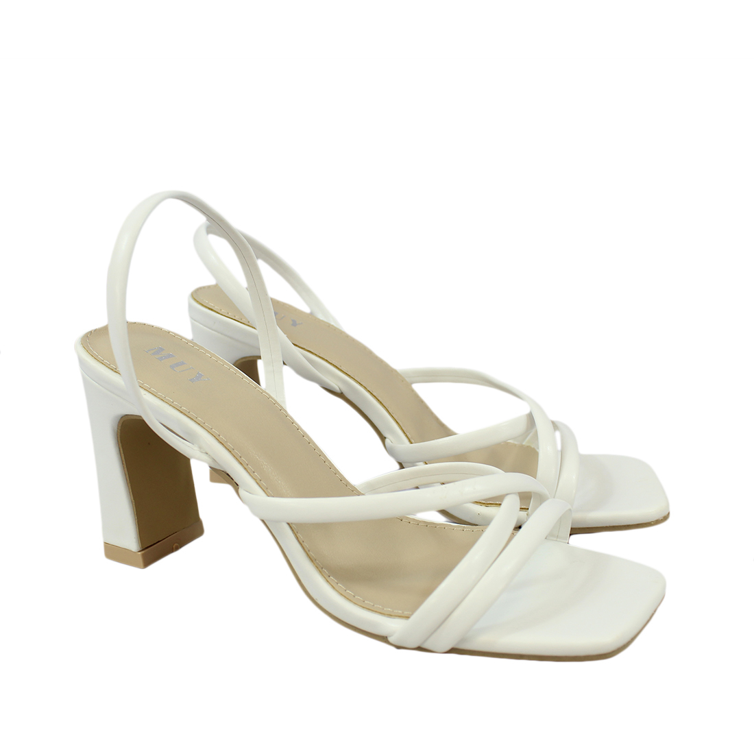 Strappy heeled sandal with a square toe design
