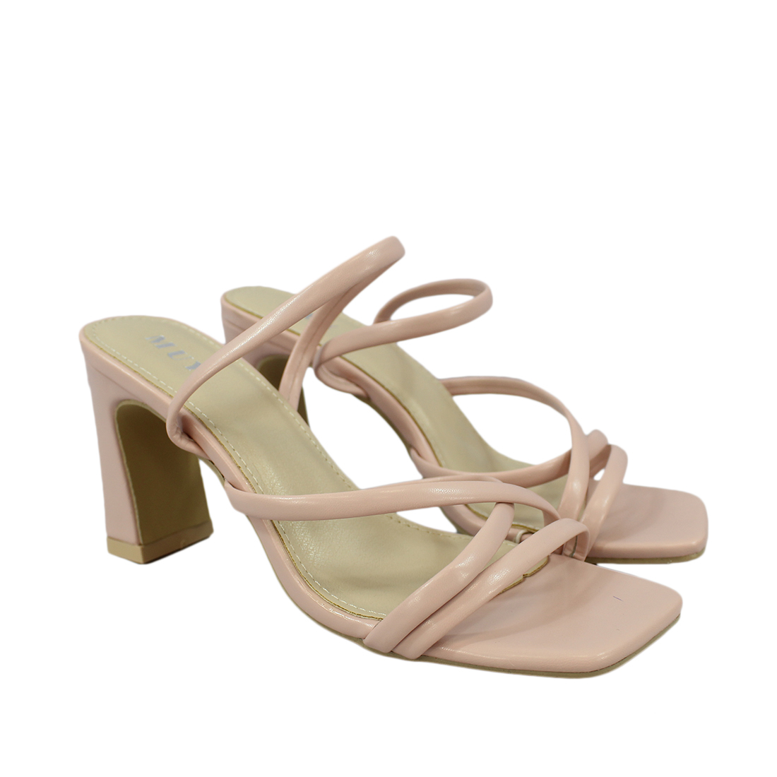 Strappy heeled sandal with a square toe design