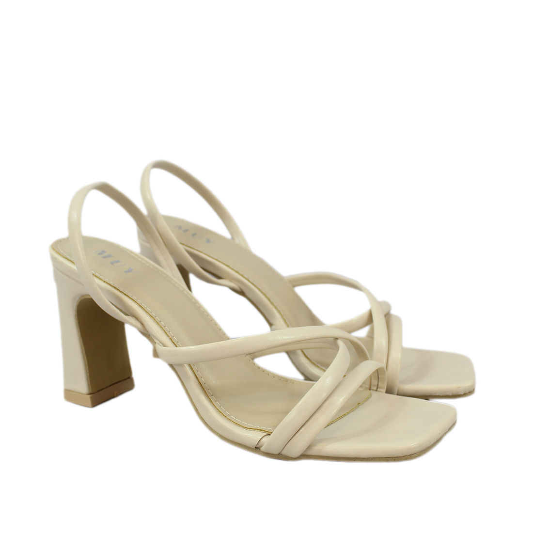 Strappy heeled sandal with a square toe design
