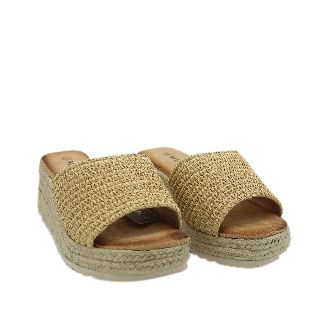 Beige woven espadrille wedge sandals