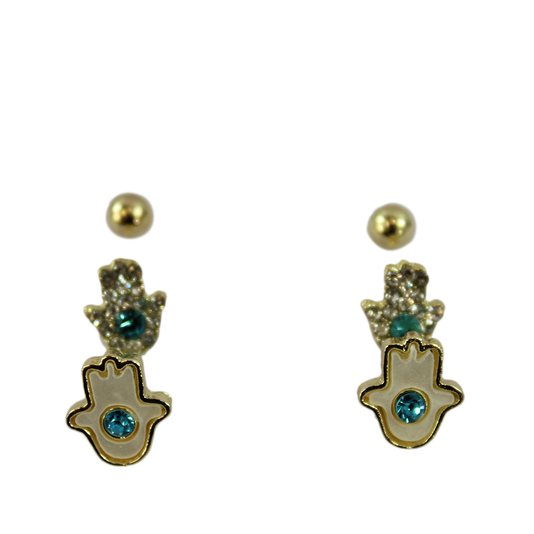 Set x3 diamond and tear drop stud