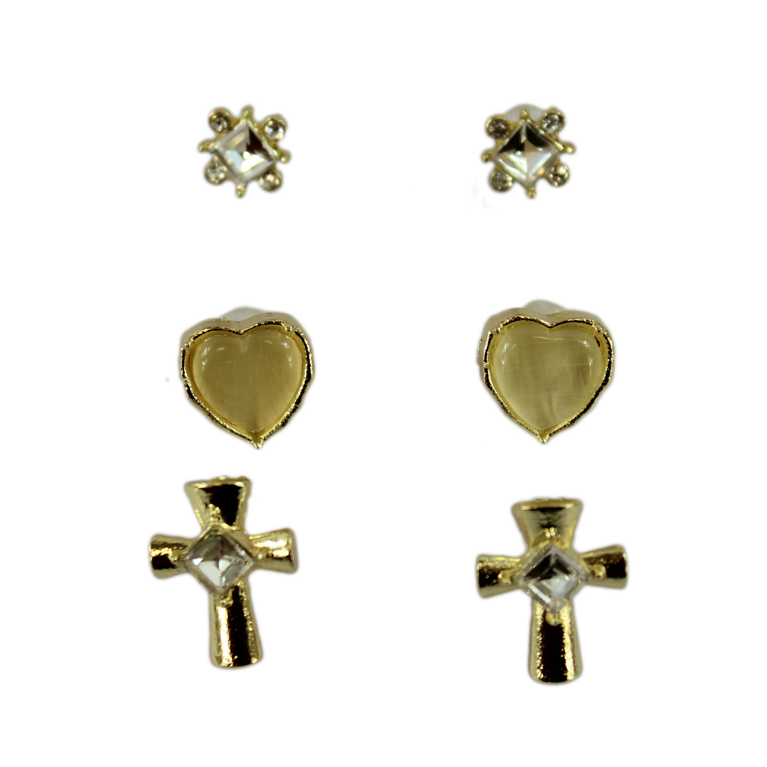 Set x3 Diamond, heart and cross stud