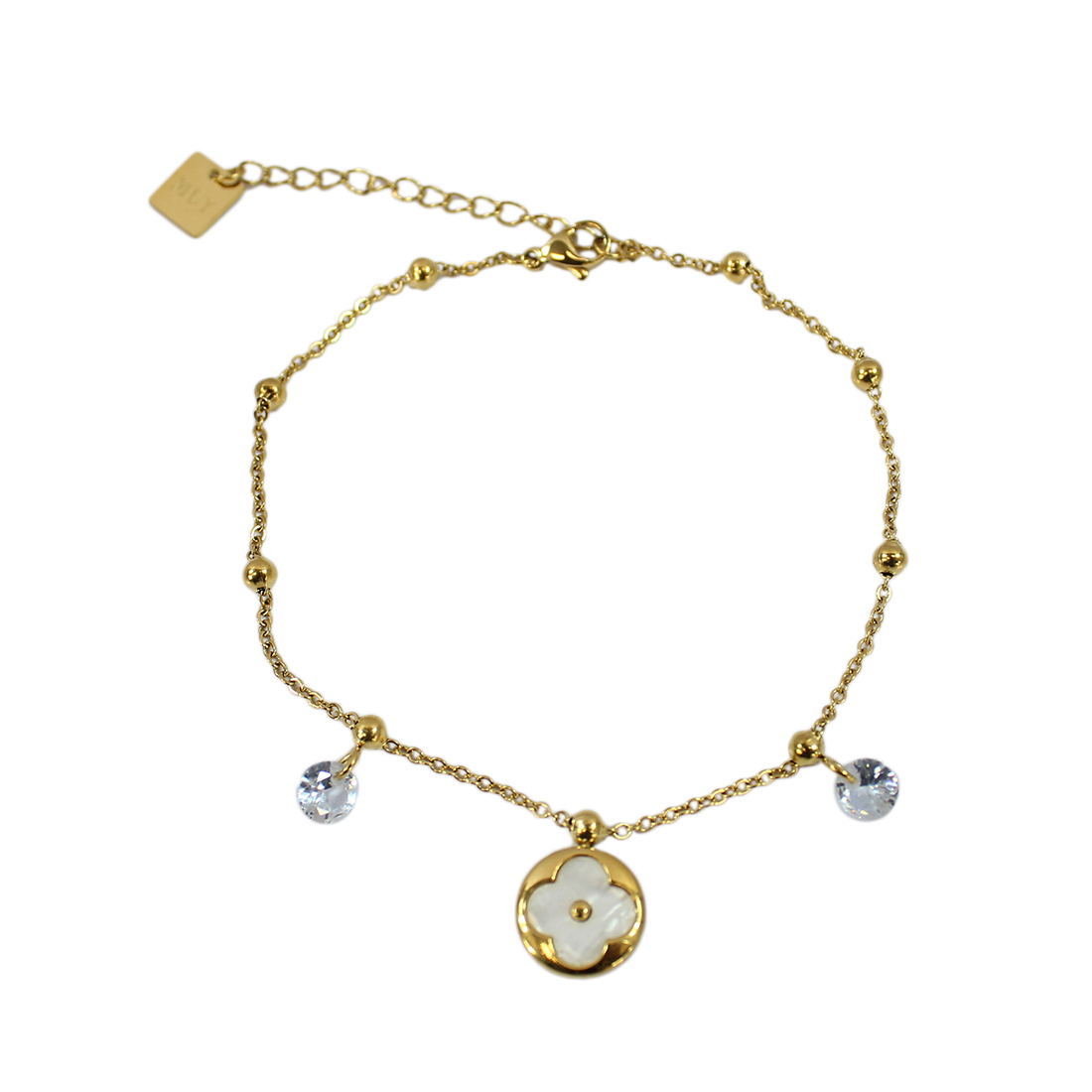 S. Steel White clover with gem stone