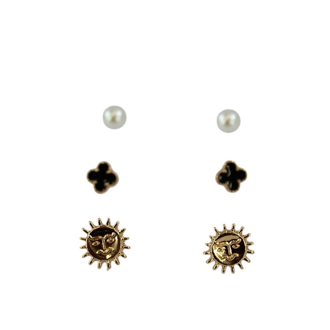 Set x3 Pearl, clover leaf and sun stud
