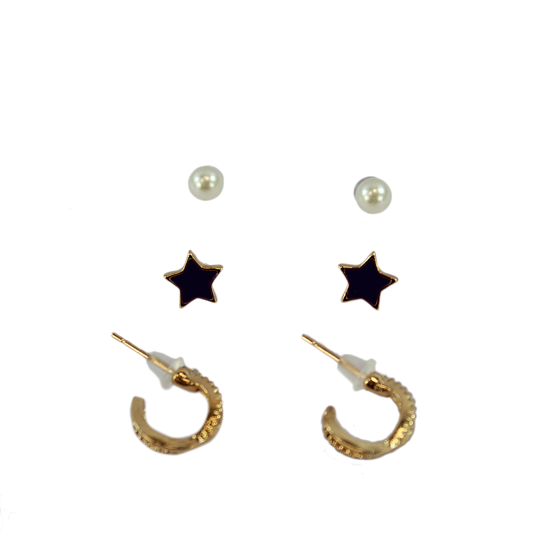 Set x3 pearl, star and hoops