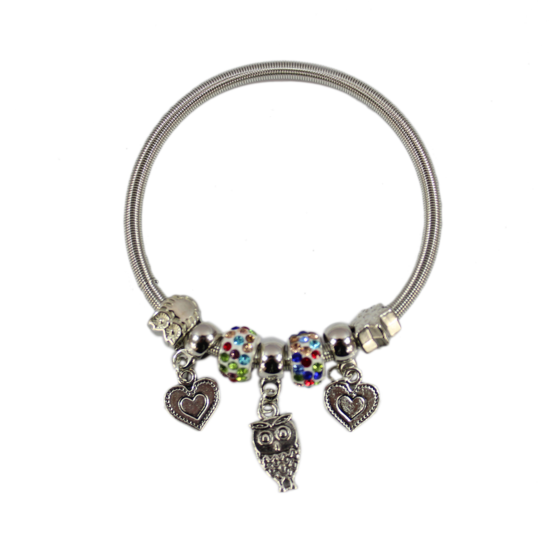 Stretch spring with silver hearts design