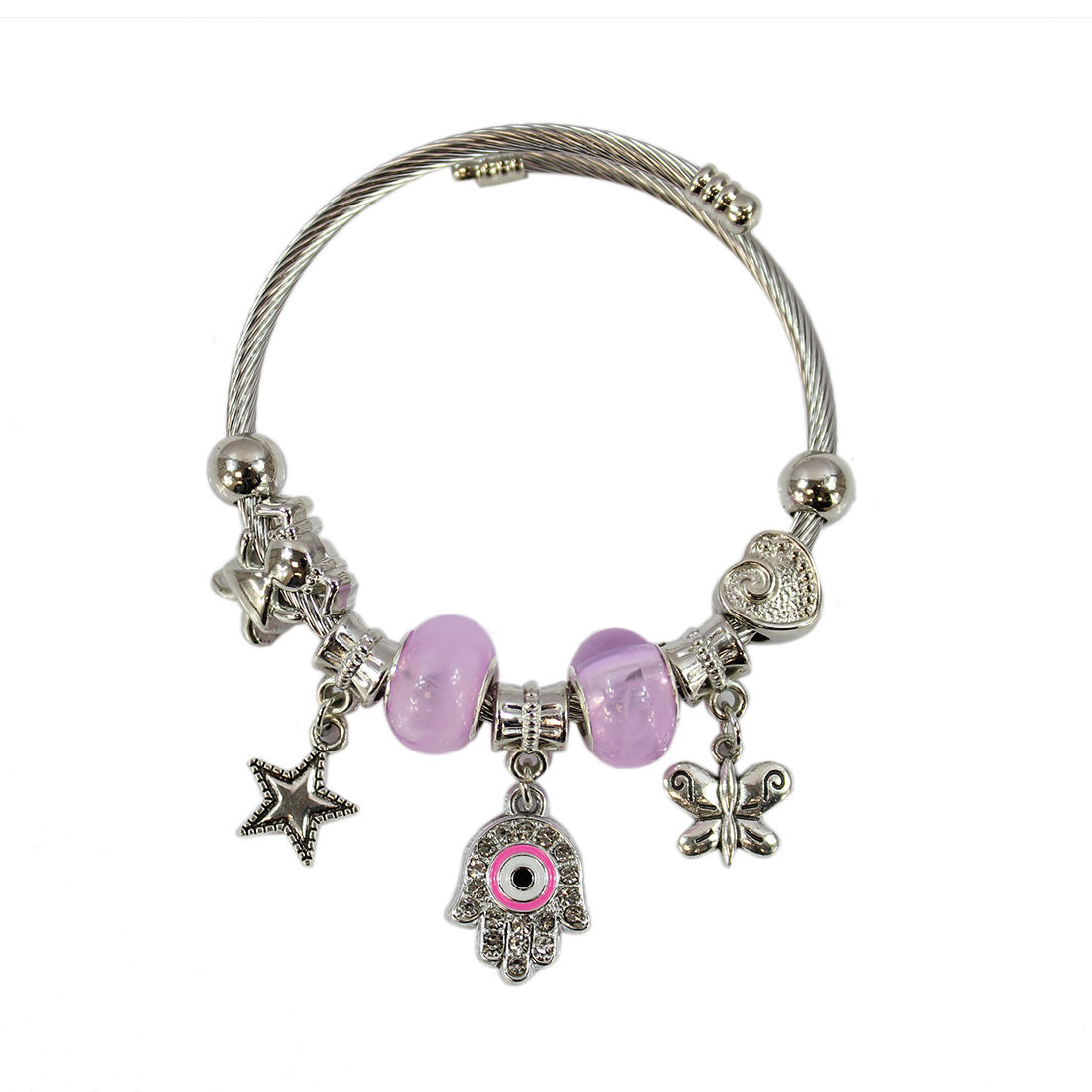 Bangle with silver and pink eyed palm