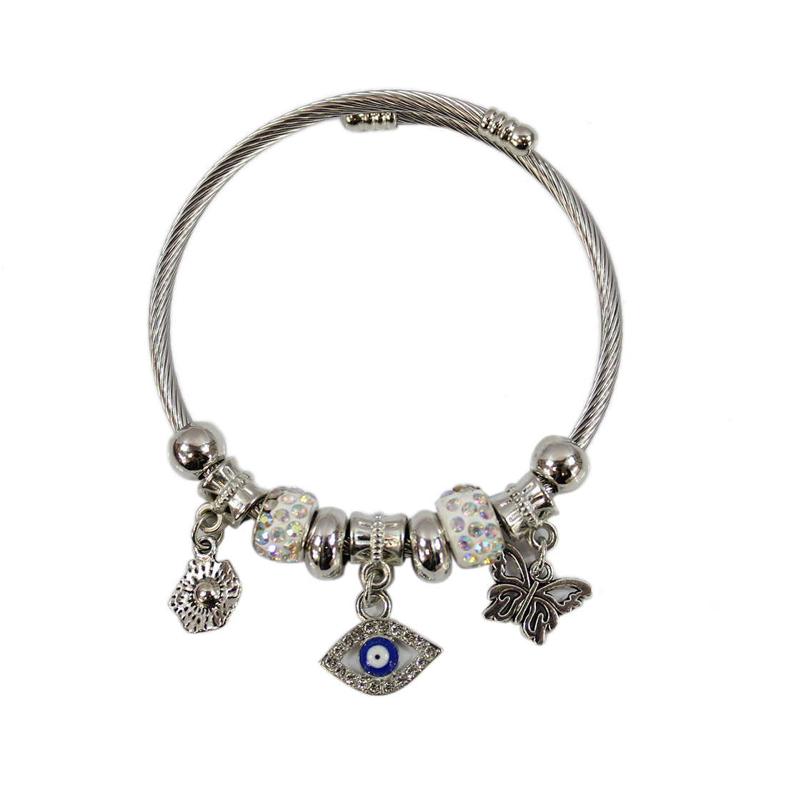 Bangle with silver and blue eyes