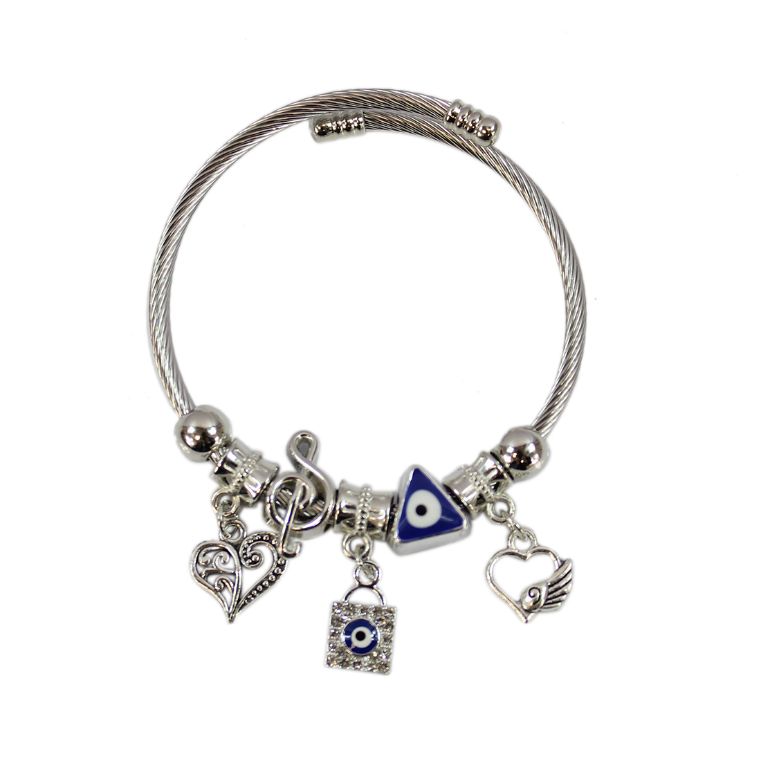 Bangle with silver and blue triangle design