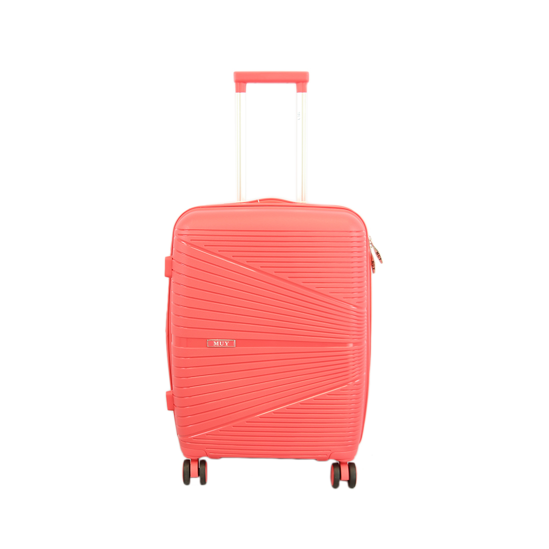 Sleek Pink hard-shell luggage with geometric pattern