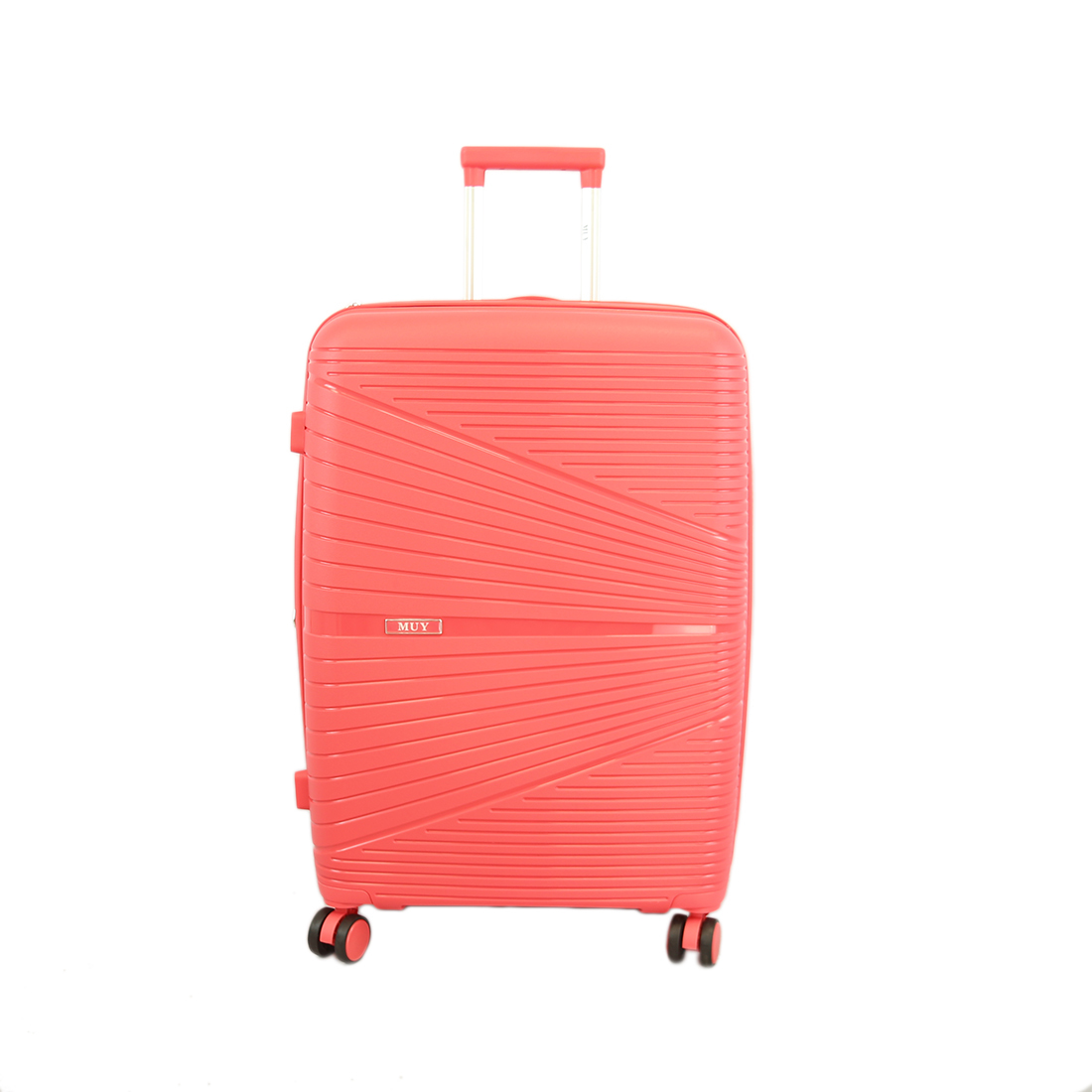 Sleek Pink hard-shell luggage with geometric pattern