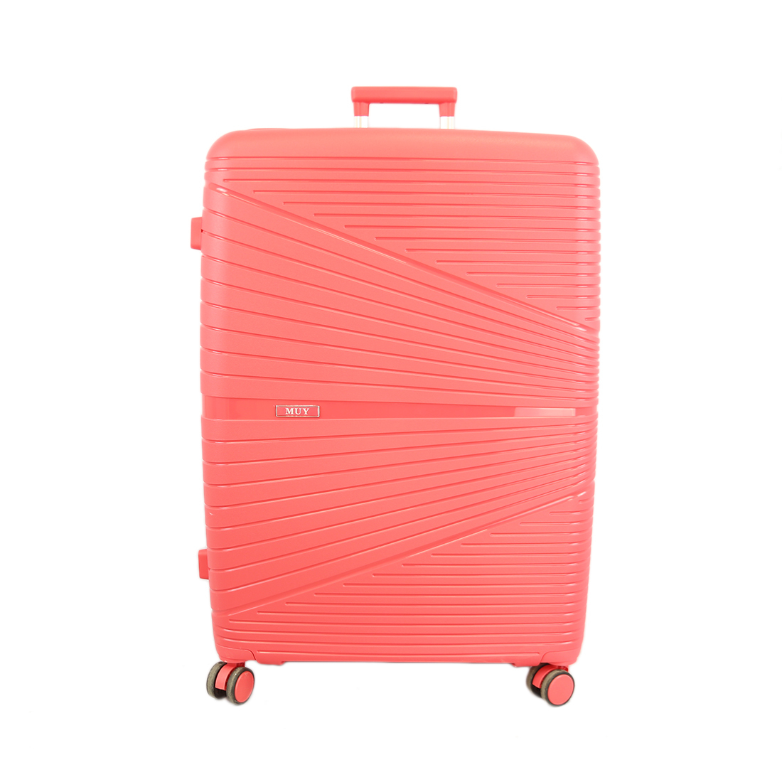 Sleek Pink hard-shell luggage with geometric pattern