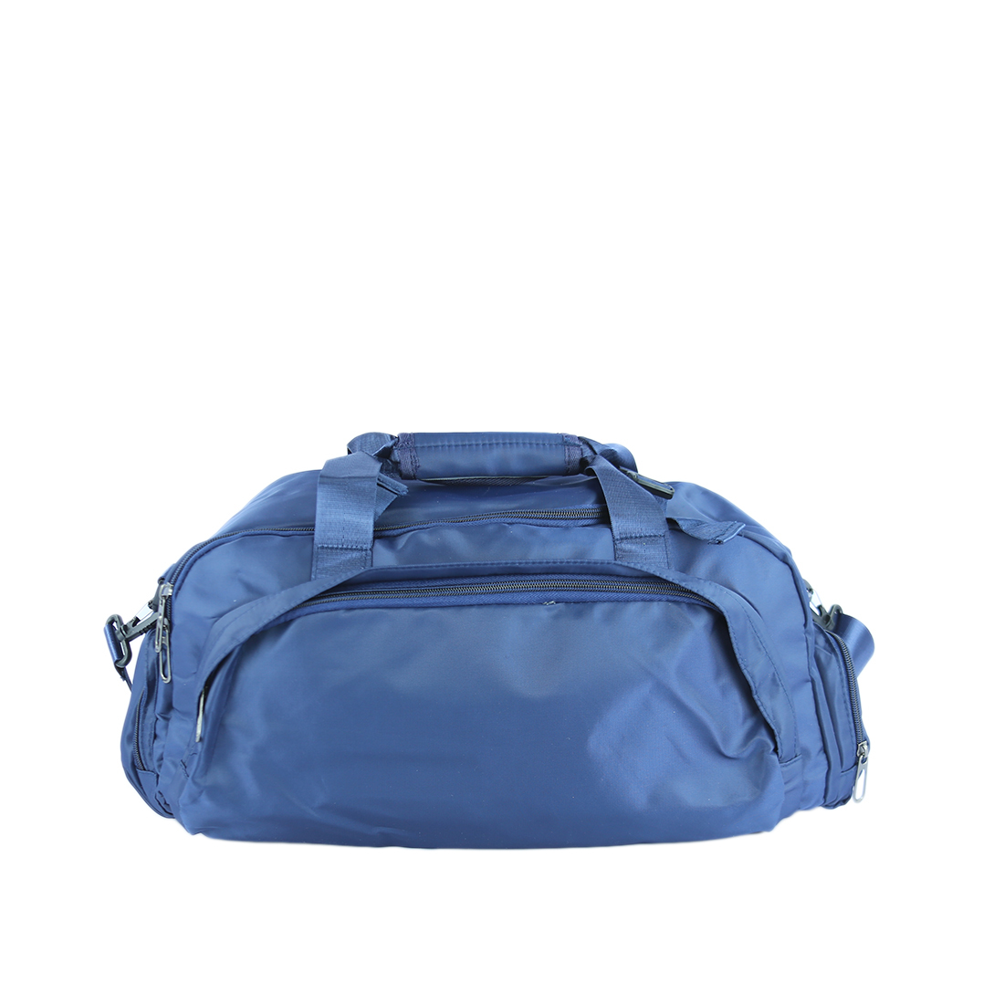 Spacious duffel bag with multiple zippered compartments and sturdy handles.