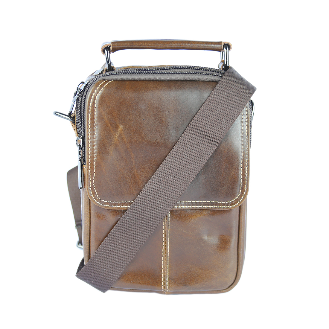 Leather shoulder bag with front pocket