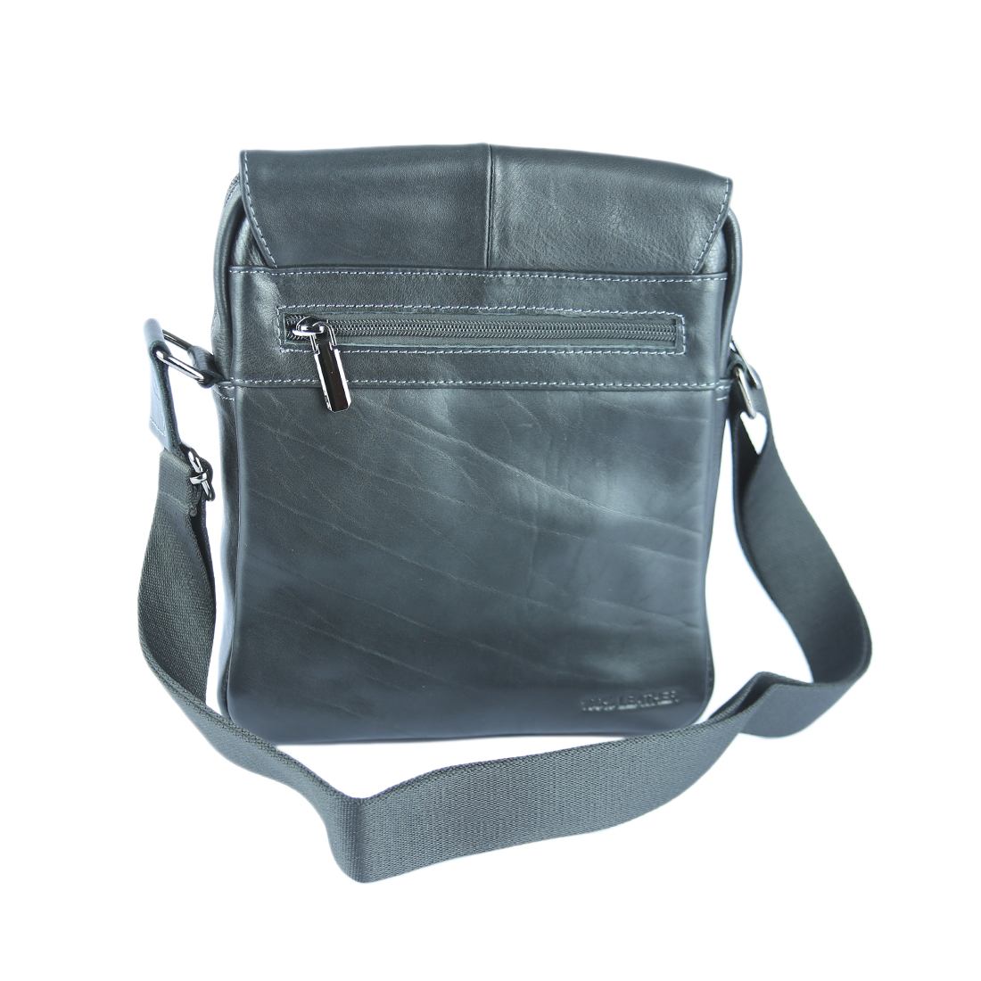 A black leather shoulder bag