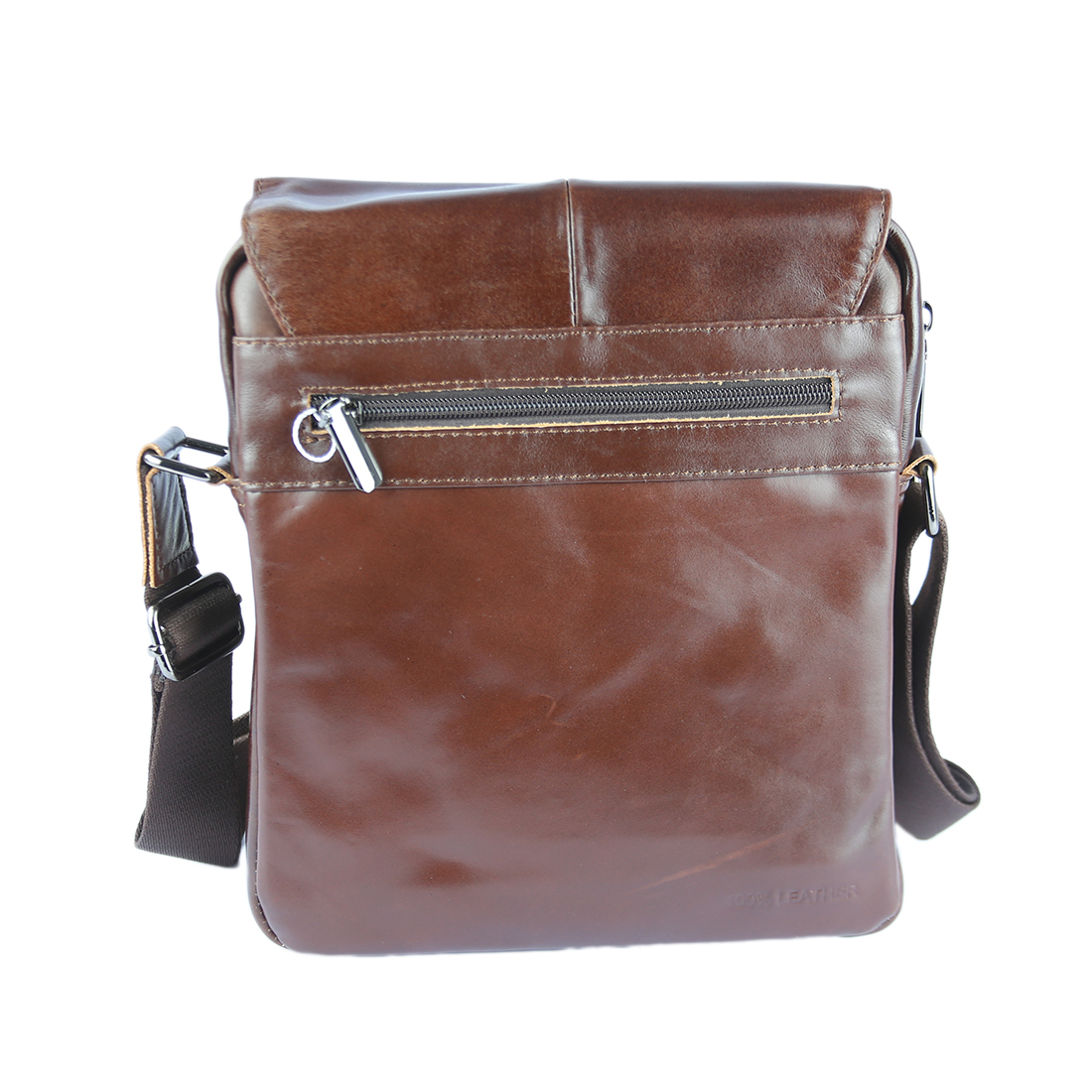 A black leather shoulder bag