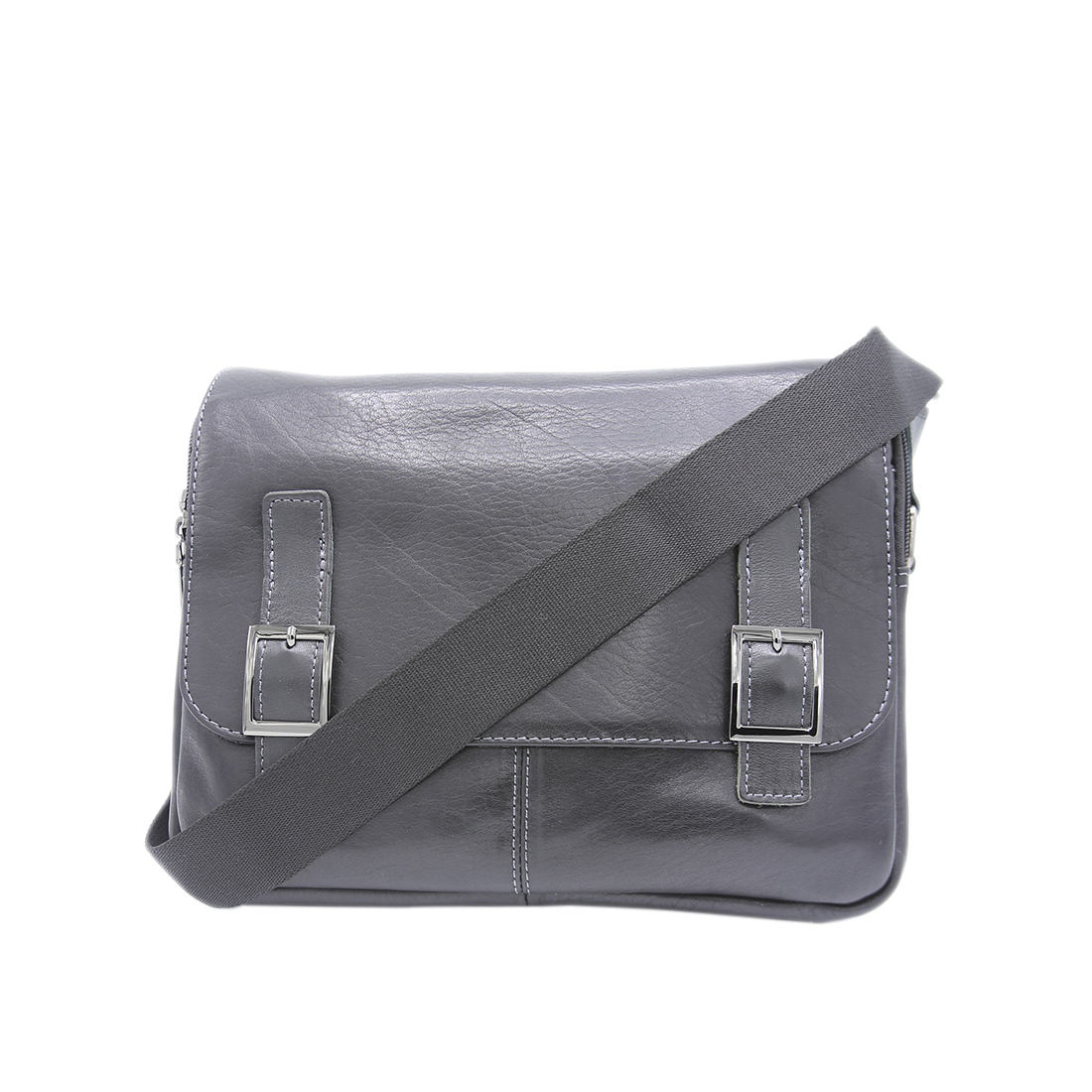 Leather satchel with buckle closures