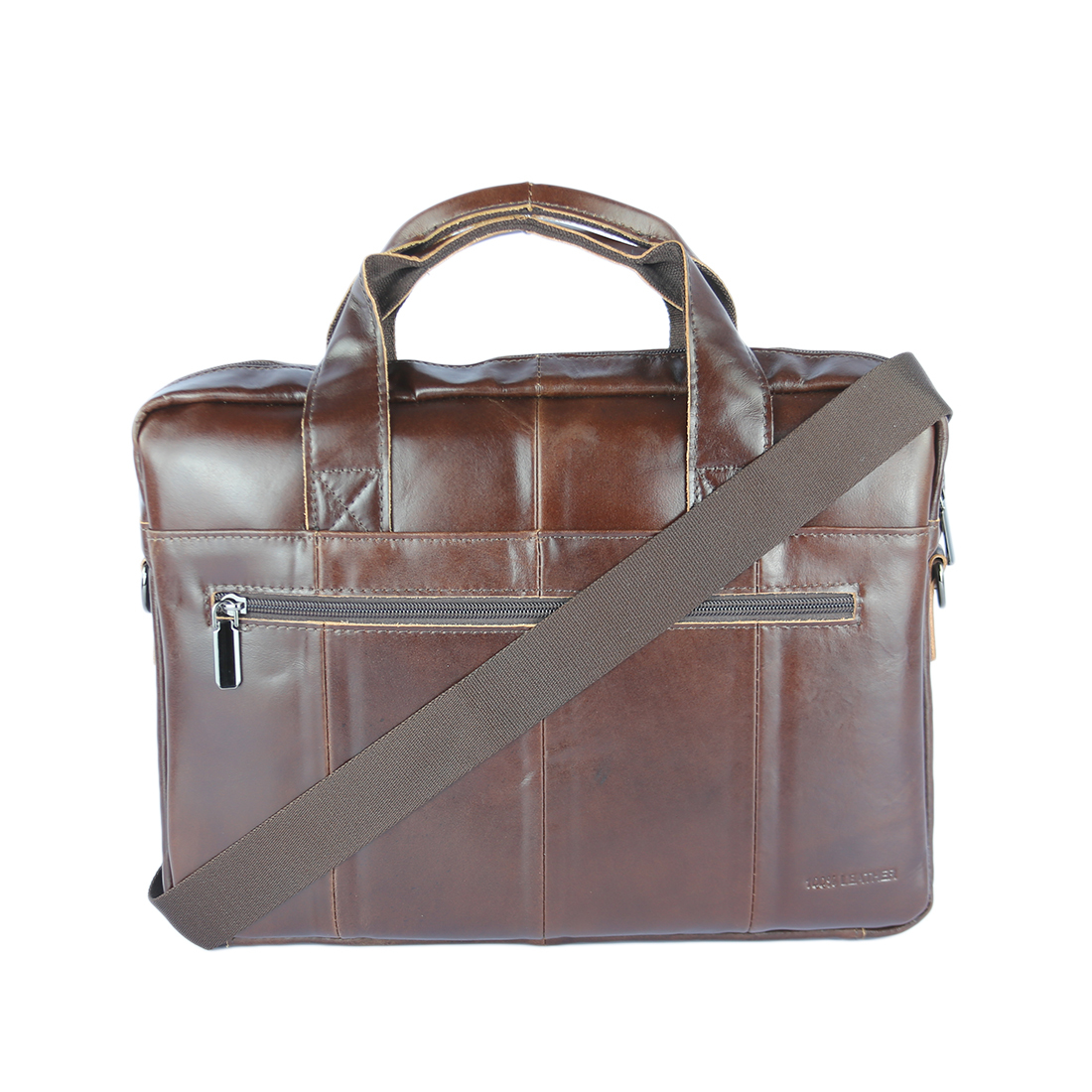 Leather briefcase with a front flap pocket