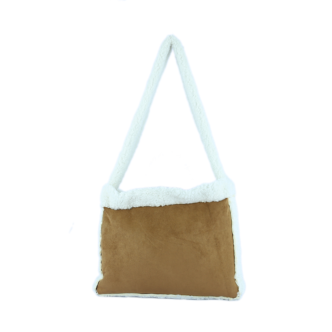 Pillow-shaped purse with a tan suede-like material
