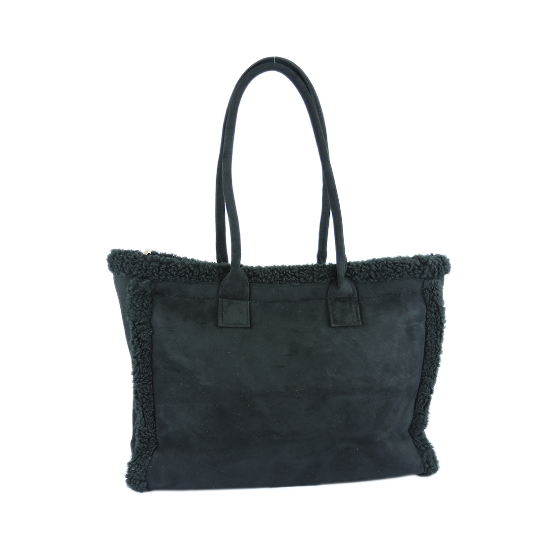 suede-like tote bag with fluffy trim on the sides and top