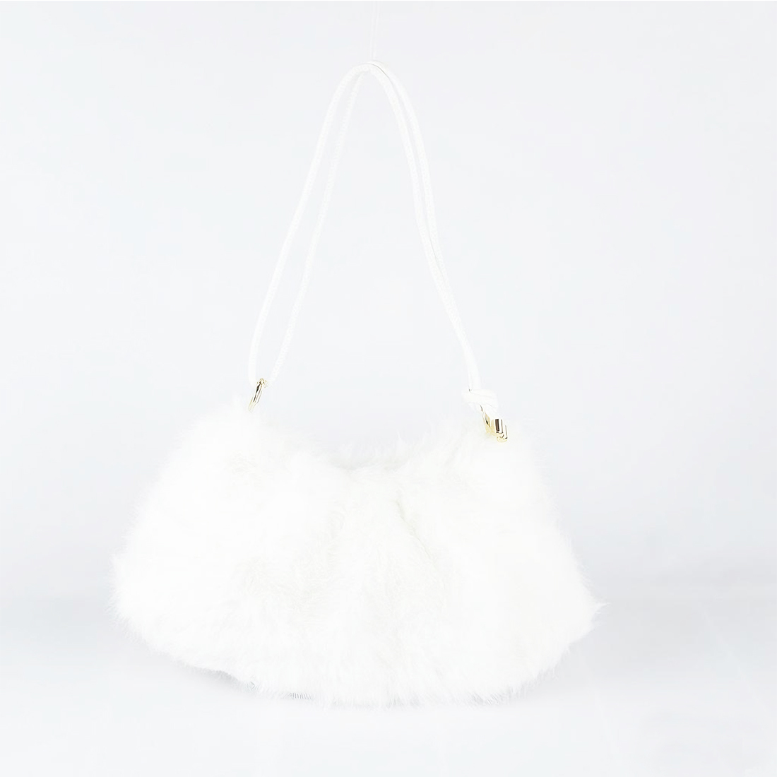 Black faux fur shoulder with a thin strap